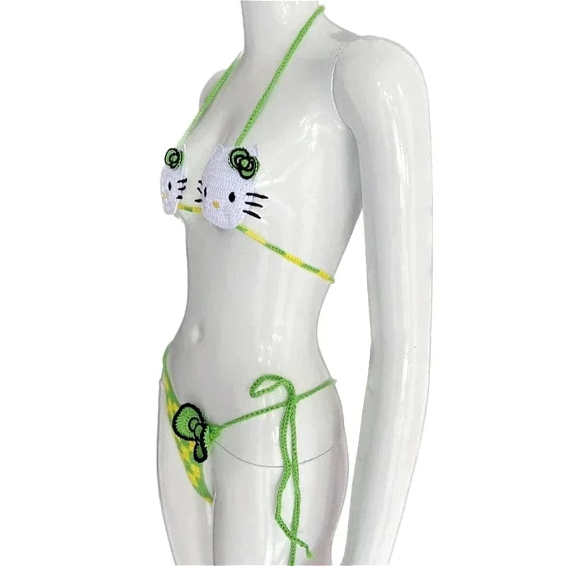 Sanrio Cute Bikini Set Crochet Girls Swimsuit Hello Kitty Sexy Bathing Suit Kwaii Women Swim Suit Bandage Micro Bikinis Swimwear - A-1 Thread Vault