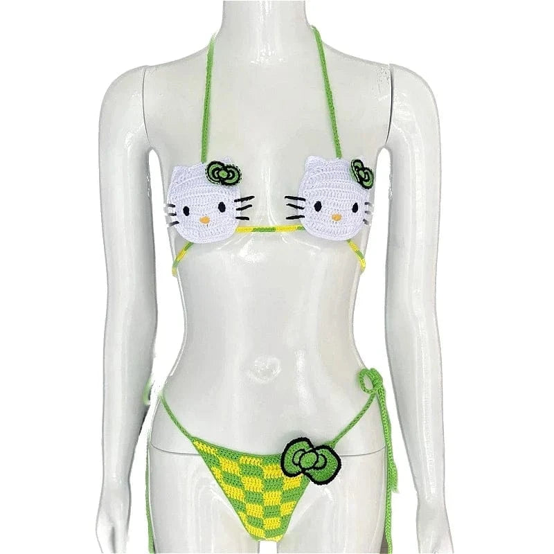 Sanrio Cute Bikini Set Crochet Girls Swimsuit Hello Kitty Sexy Bathing Suit Kwaii Women Swim Suit Bandage Micro Bikinis Swimwear - A-1 Thread Vault