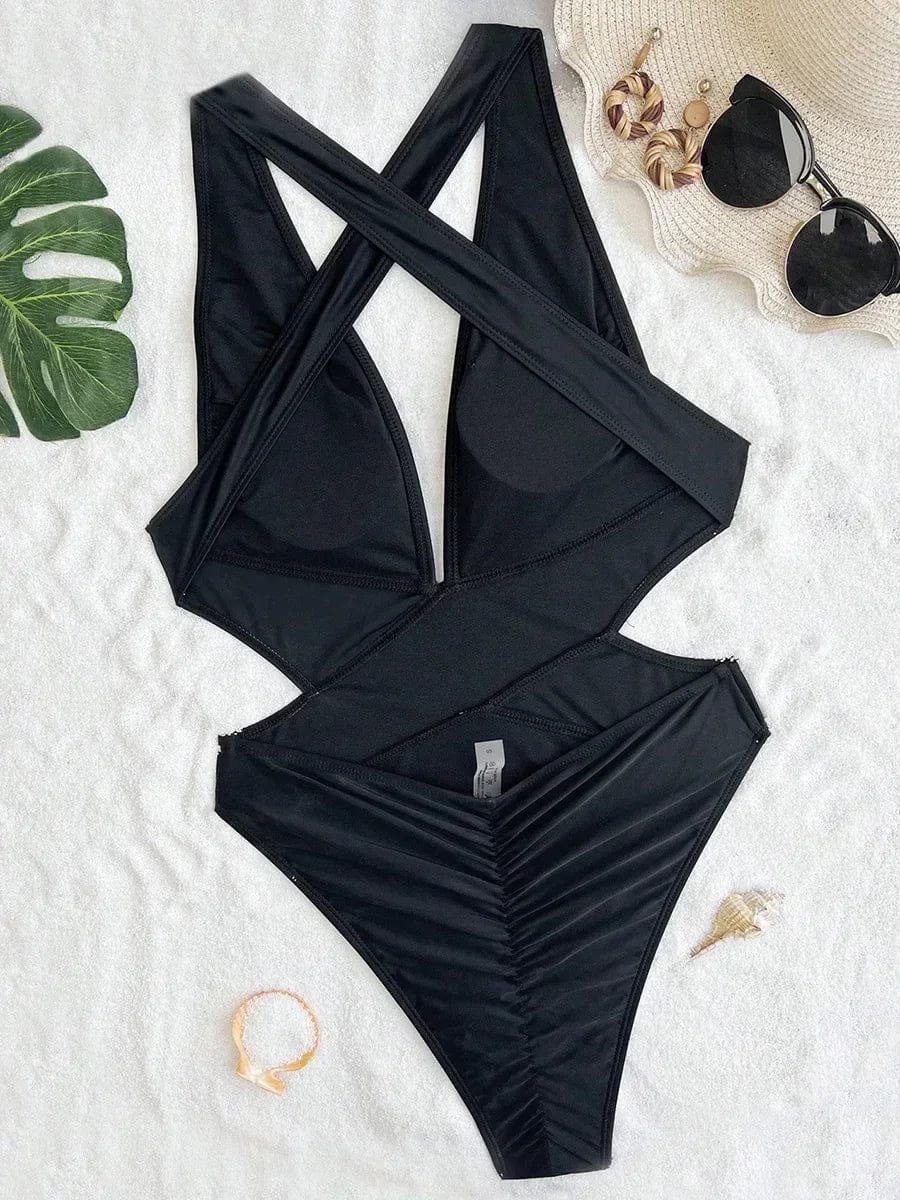 Scrunch Butt Swimsuits Deep V Neck Cross Backless One Piece Swimsuit Women Swimwear Female Monokini High Cut Bathing Suit Swim - A-1 Thread Vault