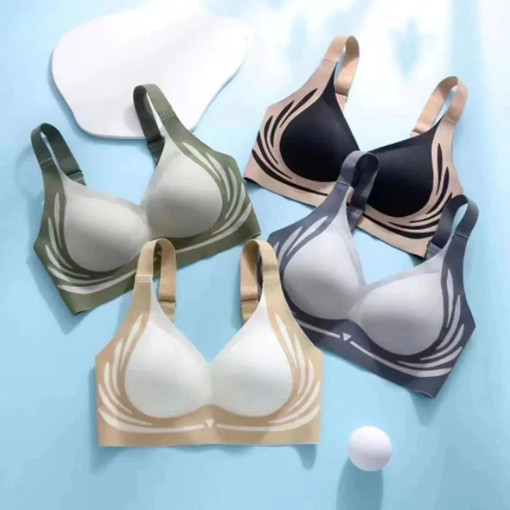 Seamless Ladies Underwear V-neck No Steel Ring Small Chest Gathered Adjustable Comfortable Thin Top Bra Breathable Gathered - A-1 Thread Vault