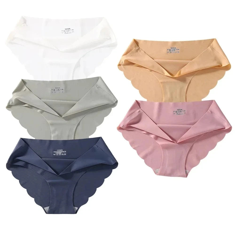 Seamless Silk Briefs Sexy Panties For Women Mid Waist Comfortable Girl Silk Panty Female Underpants Woman Lingerie 5 PCS/Set - A-1 Thread Vault
