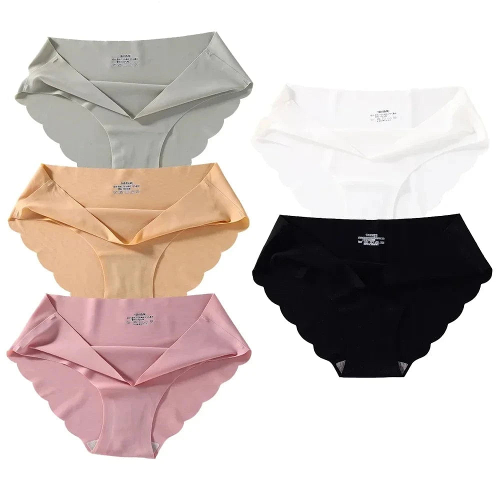Seamless Silk Briefs Sexy Panties For Women Mid Waist Comfortable Girl Silk Panty Female Underpants Woman Lingerie 5 PCS/Set - A-1 Thread Vault