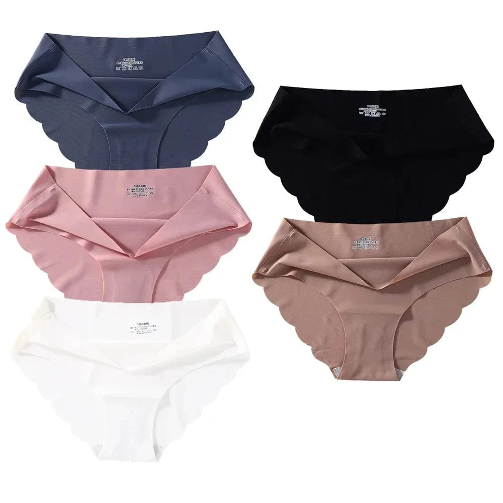 Seamless Silk Briefs Sexy Panties For Women Mid Waist Comfortable Girl Silk Panty Female Underpants Woman Lingerie 5 PCS/Set - A-1 Thread Vault
