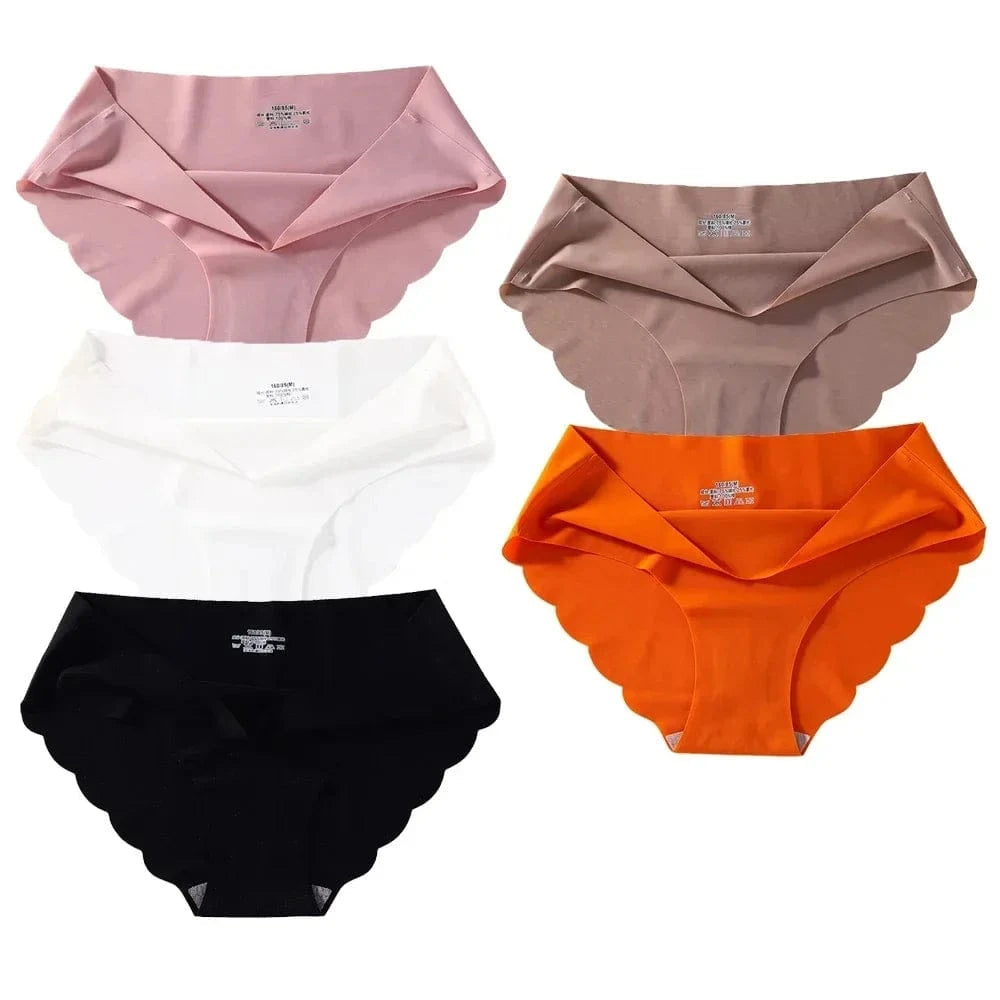 Seamless Silk Briefs Sexy Panties For Women Mid Waist Comfortable Girl Silk Panty Female Underpants Woman Lingerie 5 PCS/Set - A-1 Thread Vault
