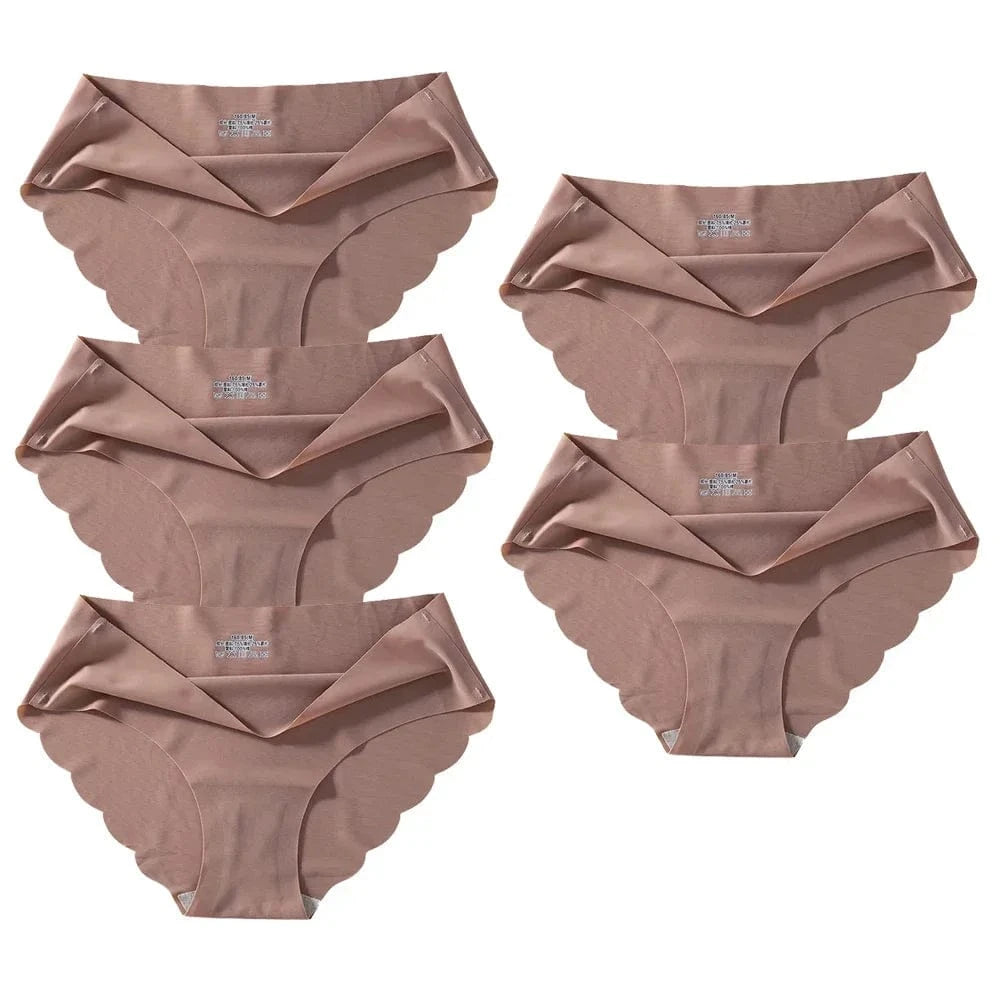 Seamless Silk Briefs Sexy Panties For Women Mid Waist Comfortable Girl Silk Panty Female Underpants Woman Lingerie 5 PCS/Set - A-1 Thread Vault