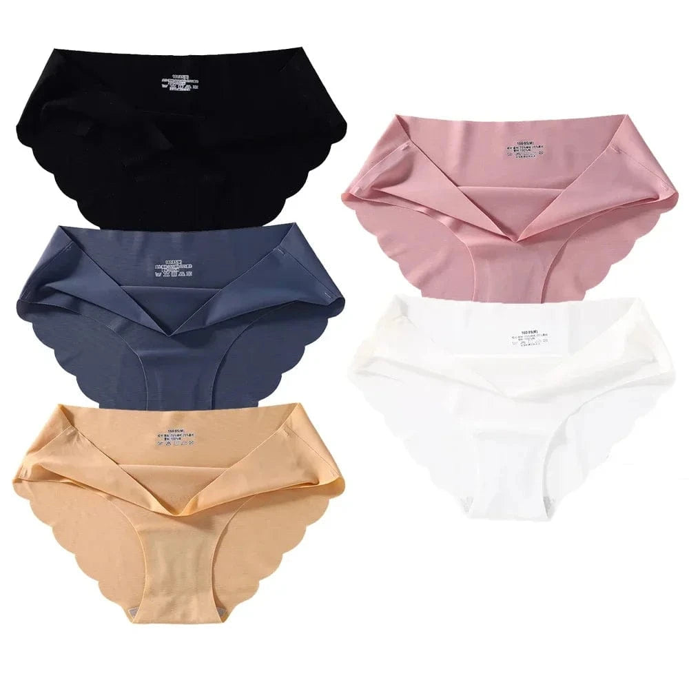 Seamless Silk Briefs Sexy Panties For Women Mid Waist Comfortable Girl Silk Panty Female Underpants Woman Lingerie 5 PCS/Set - A-1 Thread Vault