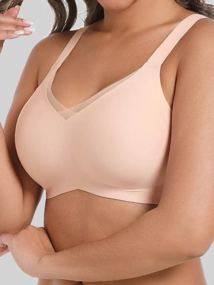 Seamless Wireless Mesh V-Neck Full Coverage Push up Bra Soft Supportive minimize Underwear 7847 - A-1 Thread Vault