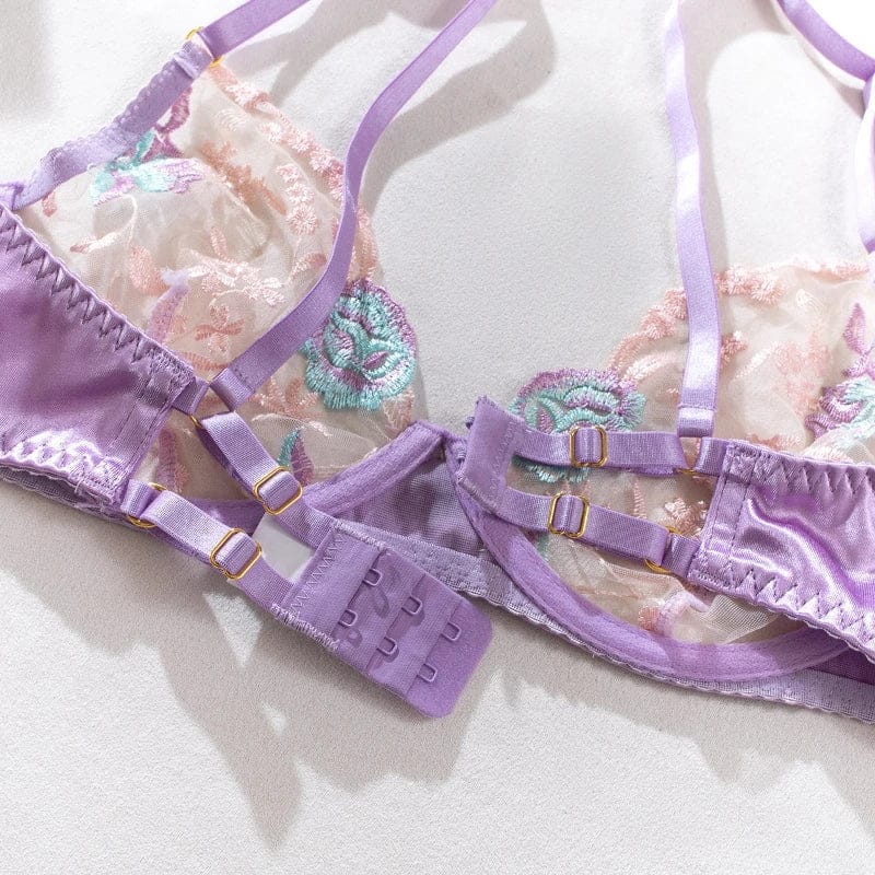 Sensual Women Lingerie Fancy Floral Sheen Silk Underwear Transparent Garter Exotic Sets Fairy Luxury Intimate Goods - A-1 Thread Vault