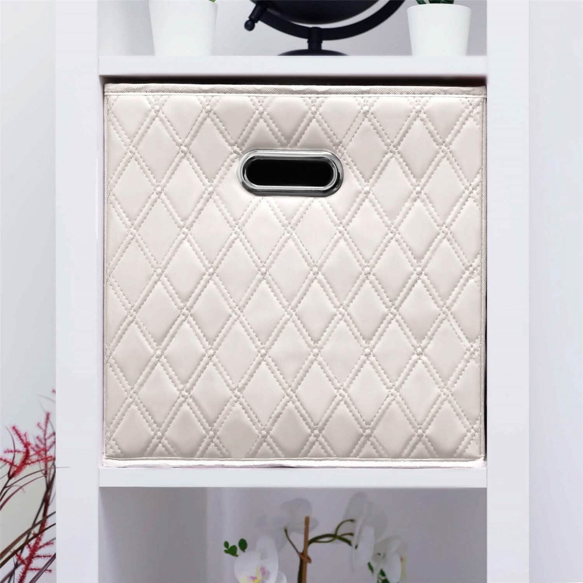 Set of 2: 11-13" Foldable Diamond Patterned Faux Leather Storage Cube Bins - A-1 Thread Vault