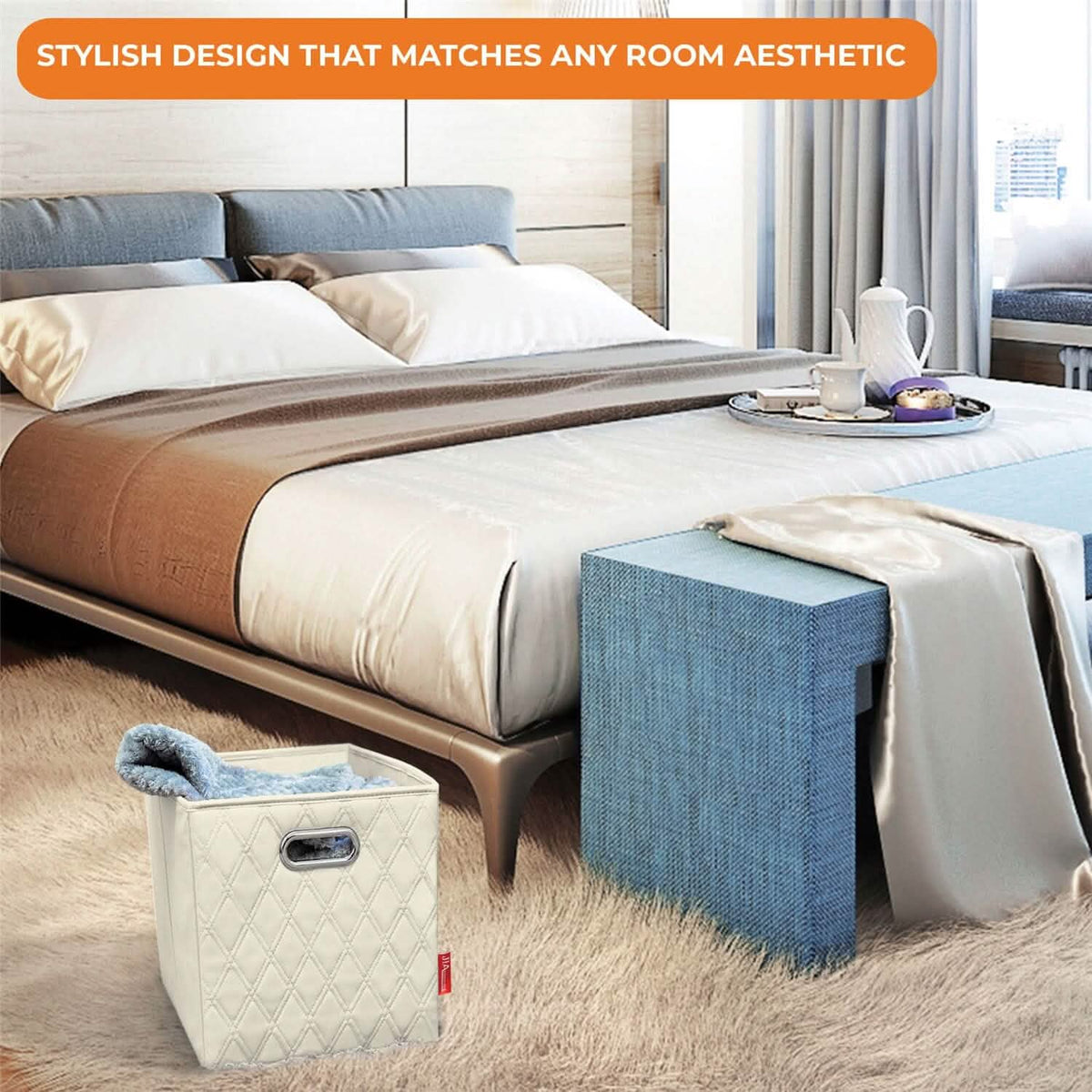Set of 2: 11-13" Foldable Diamond Patterned Faux Leather Storage Cube Bins - A-1 Thread Vault