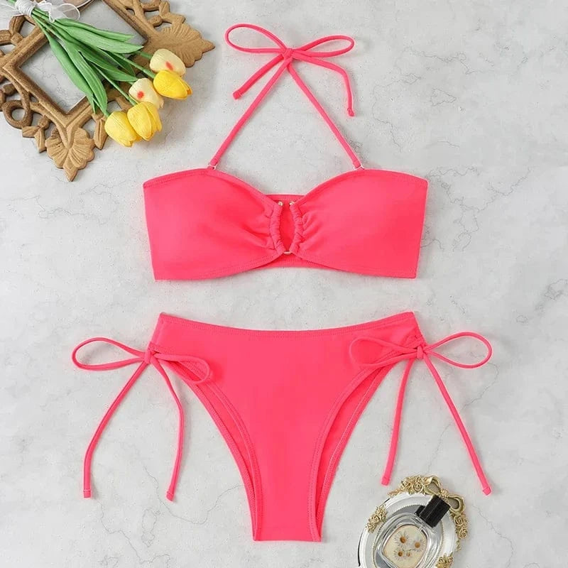 Sexy High Waist Bikini Beach Women's Swimsuit 2026 Two-piece Bathing Suit Woman Swimwear Bandeau Bikinis Sets Brazilian Biquini - A-1 Thread Vault