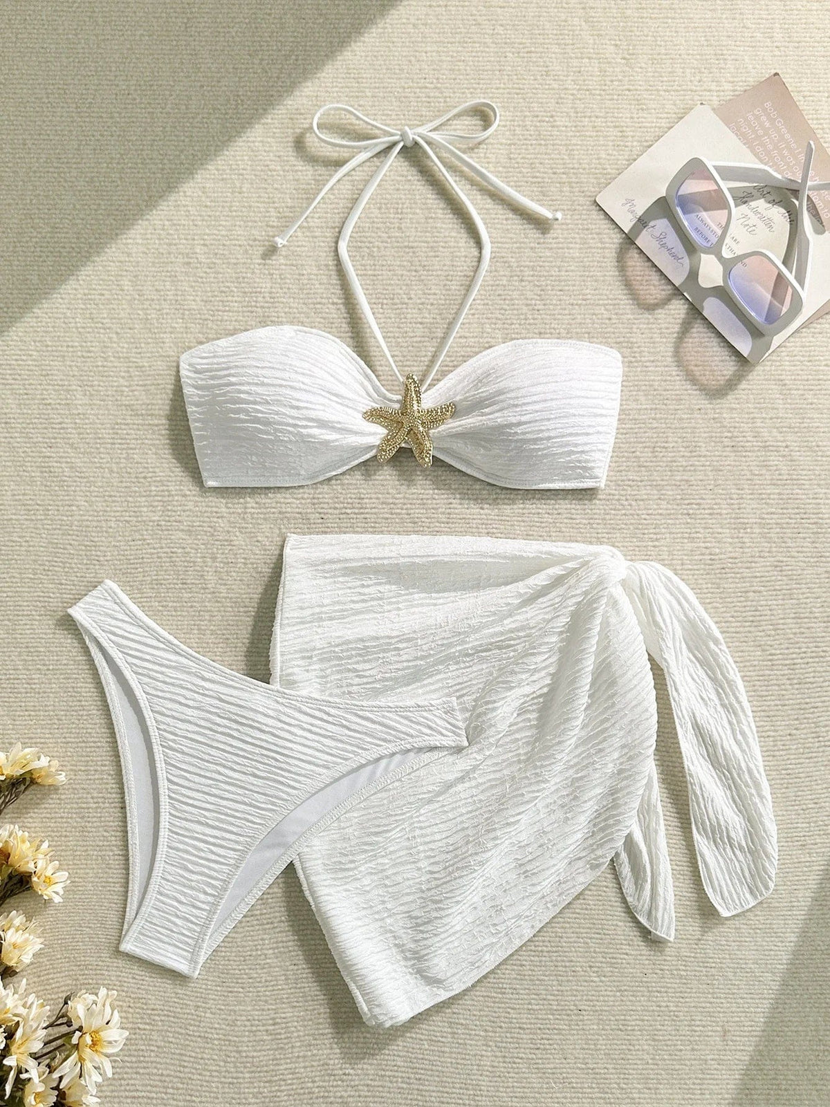 Sexy Metal Starfish Bikinis Set Women Brown Bandeau Push Up Mesh Skirt 3 Piece Swimsuit 2025 Beach Bathing Suit Holiday Swimwear - A-1 Thread Vault