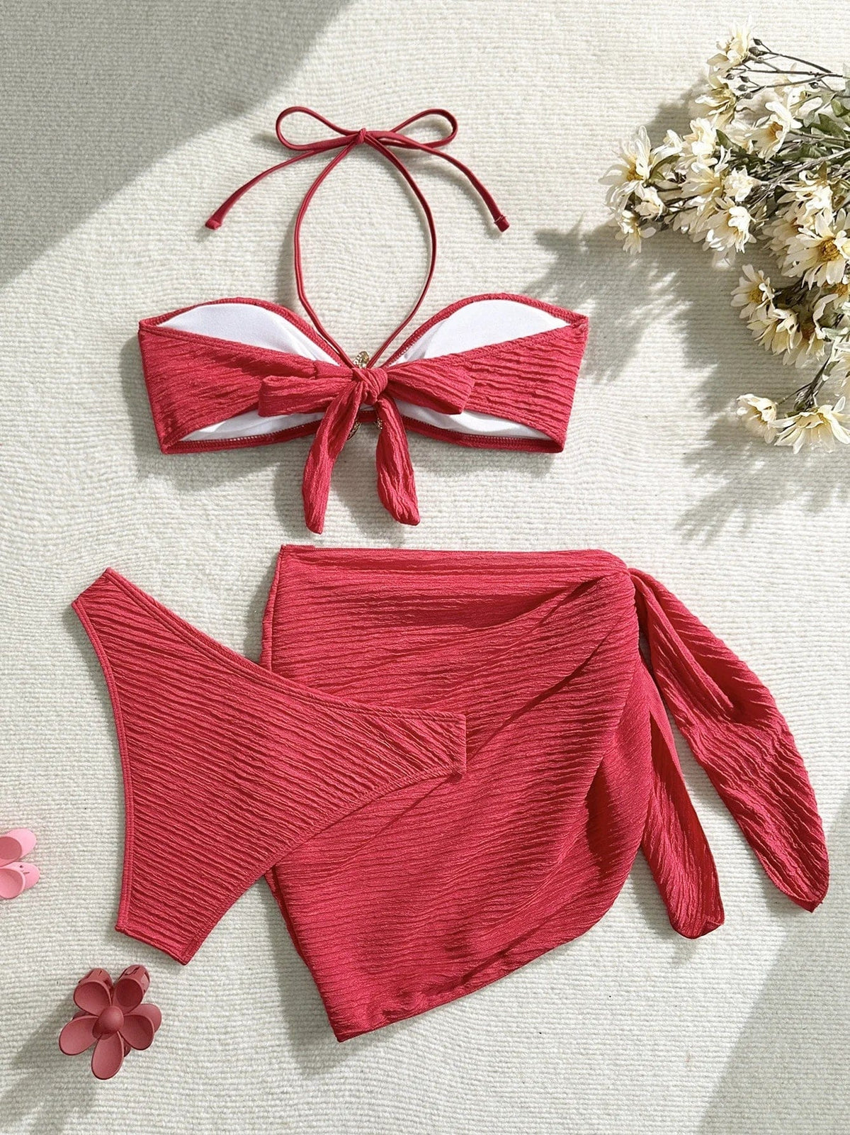 Sexy Metal Starfish Bikinis Set Women Brown Bandeau Push Up Mesh Skirt 3 Piece Swimsuit 2025 Beach Bathing Suit Holiday Swimwear - A-1 Thread Vault