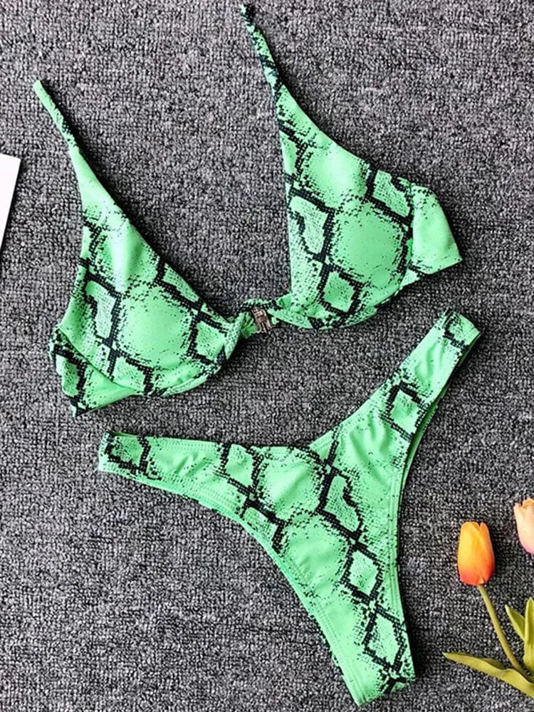 Sexy Neon V-bar Underwired Bikini 2025 Female Ribbed Swimsuit Women Thong Swimwear Two-pieces Bikini set Push up Bathing Suit - A-1 Thread Vault