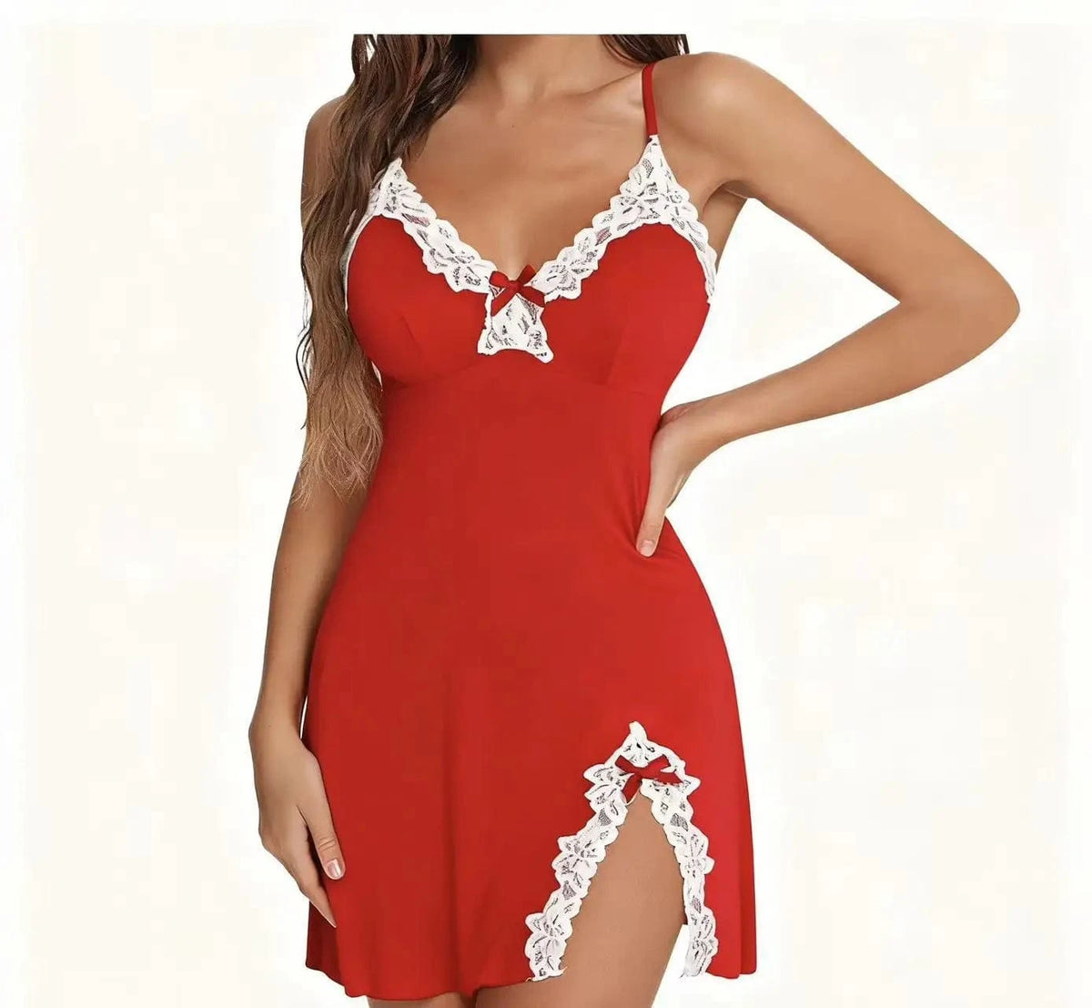 Sexy Sleepwear Women Lace Silk Satin V-Neck Nightgown Split Hem Soft Lingerie Night Dress Sleeveless Sleepwear Female Clothes - A-1 Thread Vault