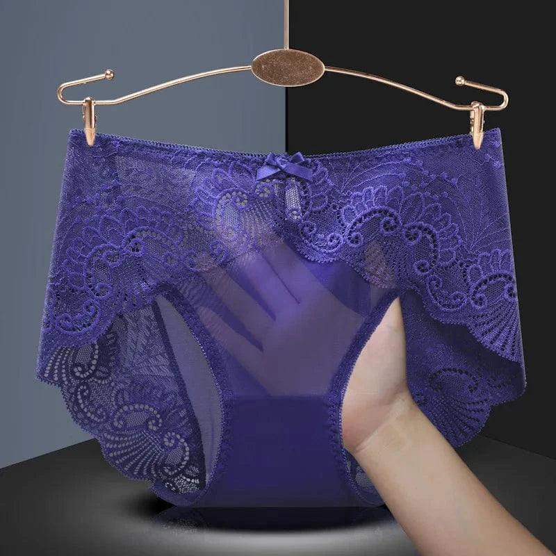 Sexy Thin Breathable Women Underwear Lace Hollow Transparent Middle Waist Female Panties Mesh Cotton Crotch Breifs Lingerie - A-1 Thread Vault