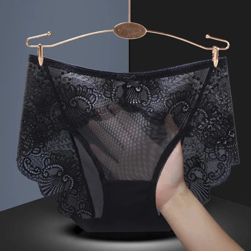 Sexy Thin Breathable Women Underwear Lace Hollow Transparent Middle Waist Female Panties Mesh Cotton Crotch Breifs Lingerie - A-1 Thread Vault