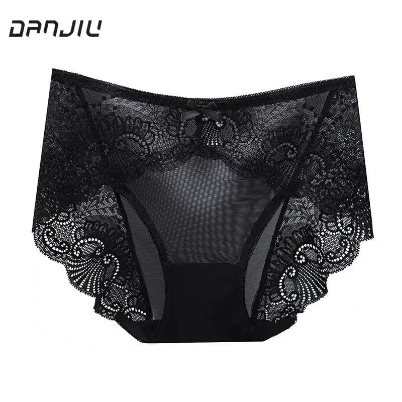 Sexy Thin Breathable Women Underwear Lace Hollow Transparent Middle Waist Female Panties Mesh Cotton Crotch Breifs Lingerie - A-1 Thread Vault