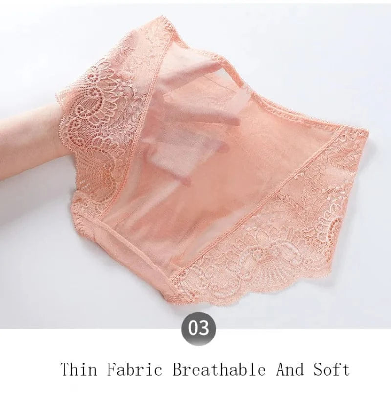 Sexy Thin Breathable Women Underwear Lace Hollow Transparent Middle Waist Female Panties Mesh Cotton Crotch Breifs Lingerie - A-1 Thread Vault