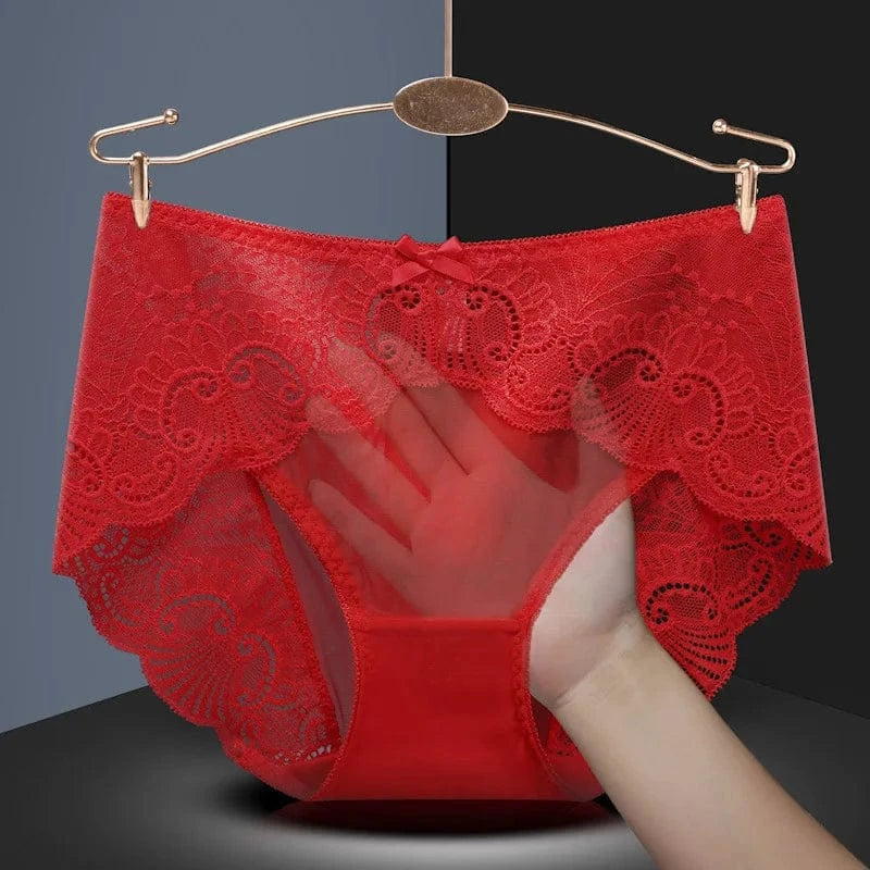 Sexy Thin Breathable Women Underwear Lace Hollow Transparent Middle Waist Female Panties Mesh Cotton Crotch Breifs Lingerie - A-1 Thread Vault