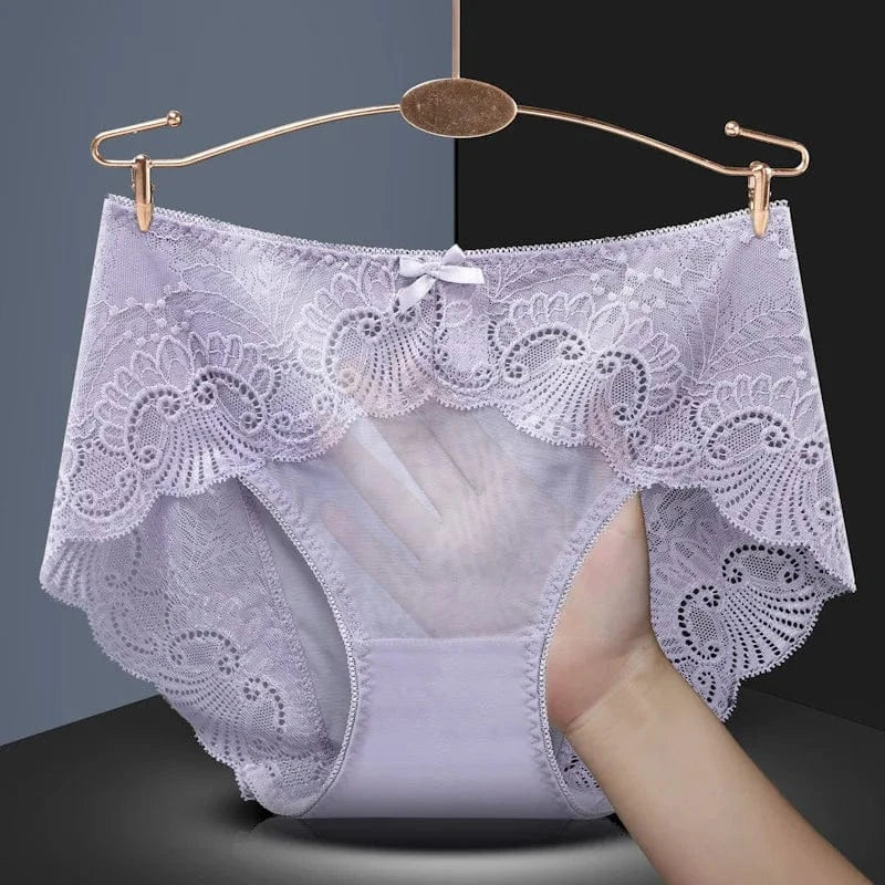 Sexy Thin Breathable Women Underwear Lace Hollow Transparent Middle Waist Female Panties Mesh Cotton Crotch Breifs Lingerie - A-1 Thread Vault