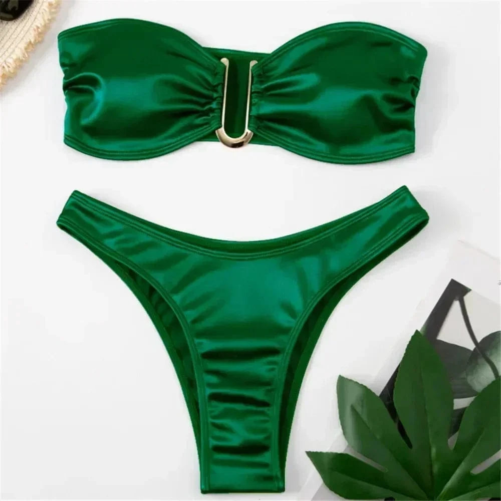 Sexy U Shaped Bandeau Bikinis Sets Mujer Strapless Swimwear Women Gold Swimsuit Bathing Suit Biquinis Brazilian Bikini Swim 2026 - A-1 Thread Vault