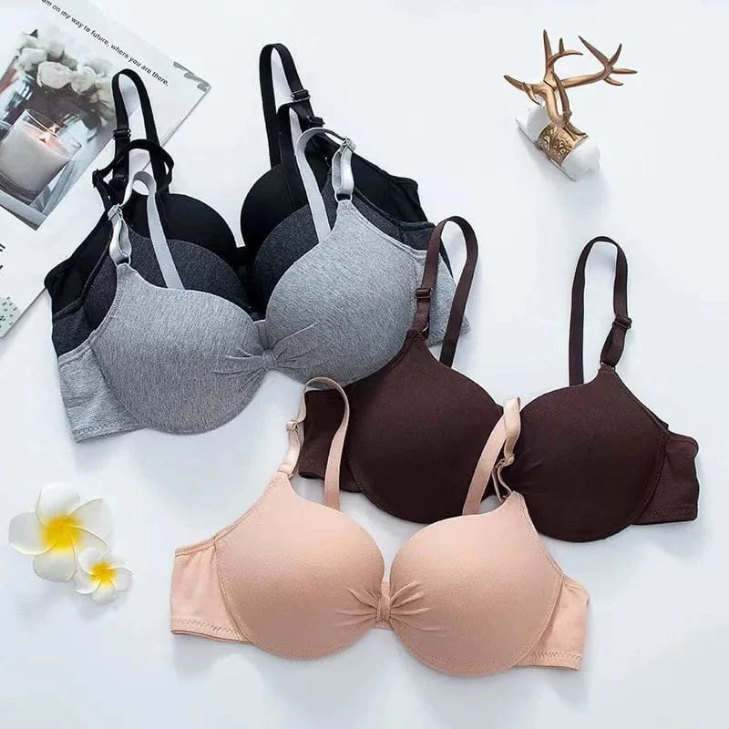 Sexy Women Cotton Gathered Bra Deep V Underwire Ladied Brassiere Push Up Lingerie Solid Bras Backless Intimate Underwear - A-1 Thread Vault