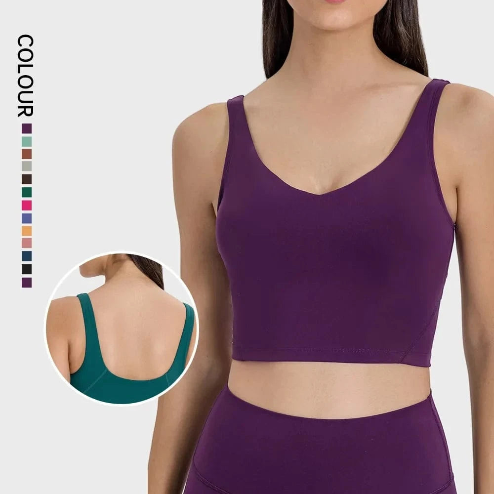 SHINBENE Women's V-neck Slimming Fitness Long-sleeve Padded Short-sleeve Sports Bra Yoga Bra Classic Athletic Tank Top - A-1 Thread Vault