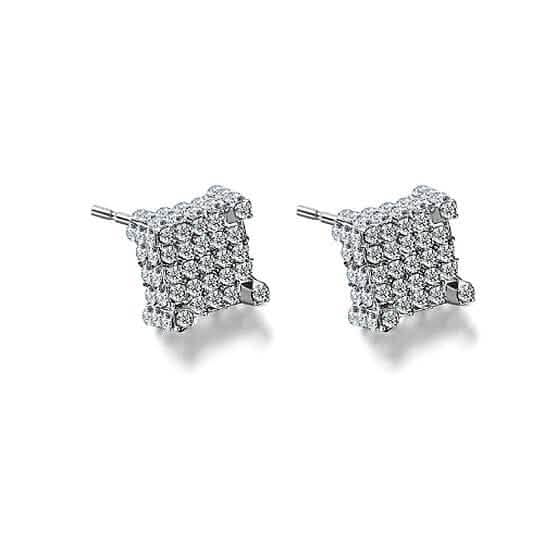 Silver Micro Pave Stud Earrings Clear Square 3D Sidestones - A-1 Thread Vault