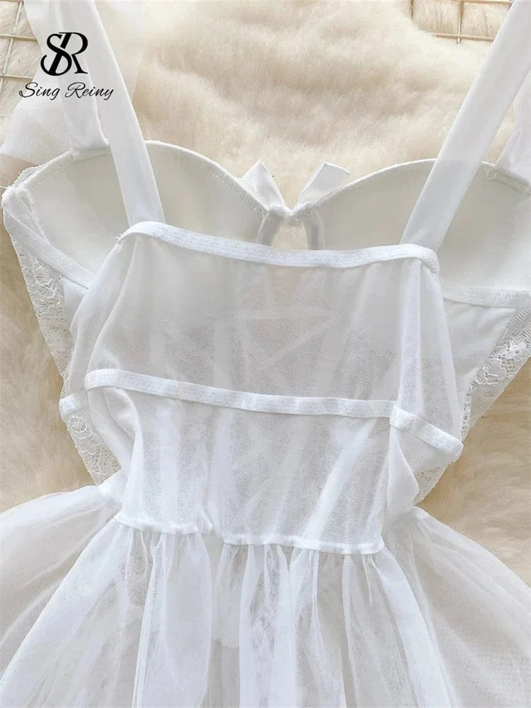 SINGREINY Sexy Role Play Wedding Dress Female Spaghetti Strap Sheath Sleepwear Nightwear Women Lace Spliced Gauze Erotic Pajamas - A-1 Thread Vault