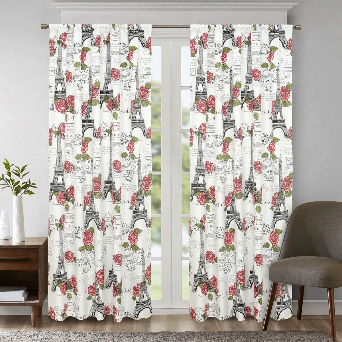 2-Piece Set: Sloane Street Paris Rose Eiffel Tower Window Curtain Panel Pair - A-1 Thread Vault