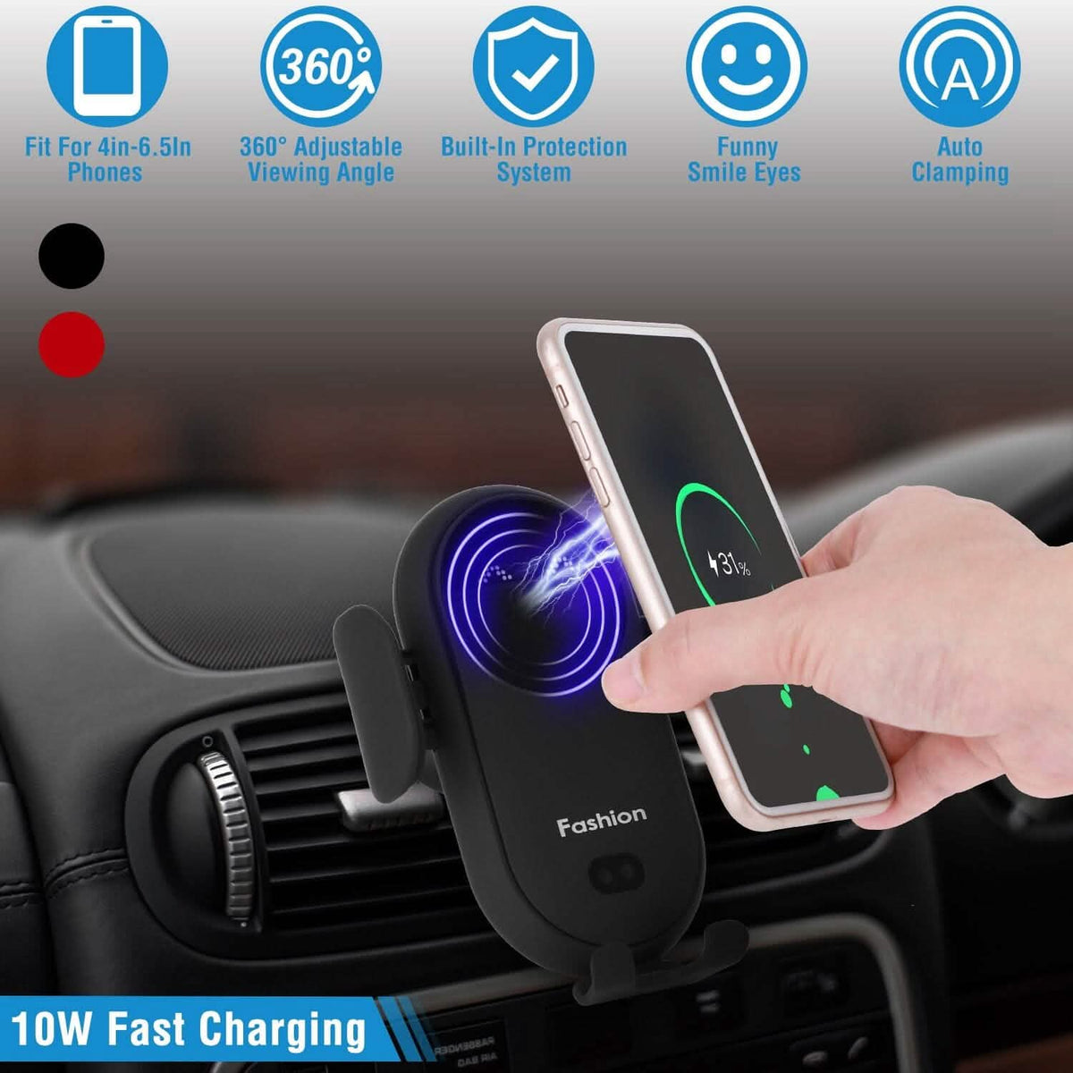Smart Car Wireless Charger Auto Sensing Phone Holder 10W Qi Fast Charging Air Vent - A-1 Thread Vault