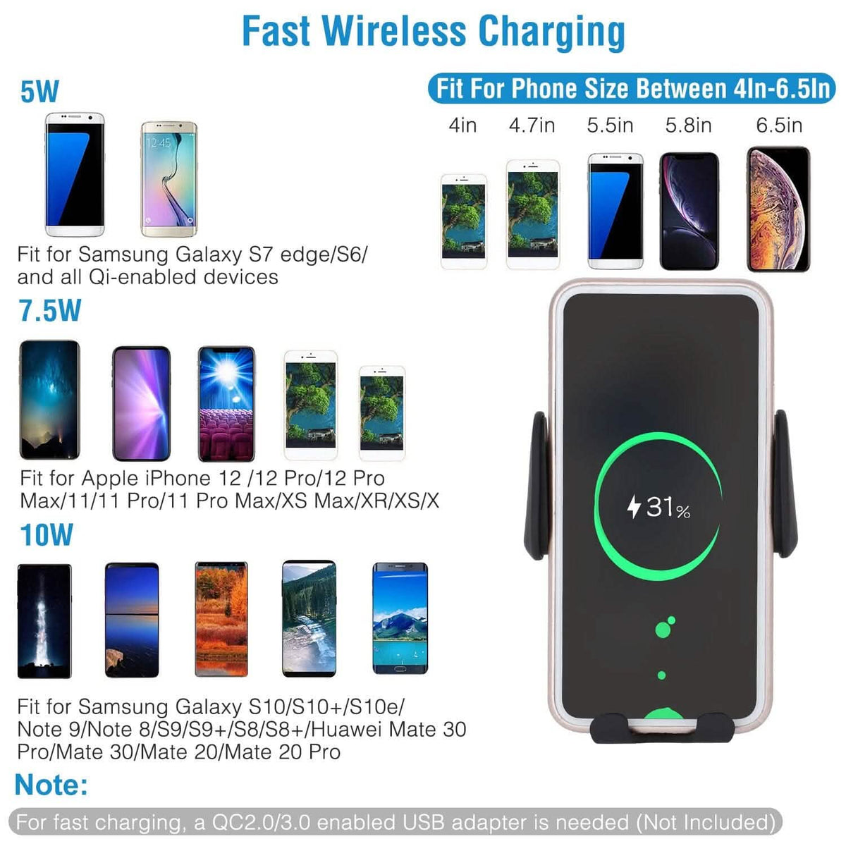 Smart Car Wireless Charger Auto Sensing Phone Holder 10W Qi Fast Charging Air Vent - A-1 Thread Vault