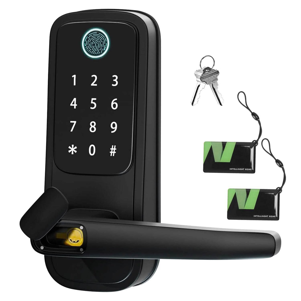 Smart Door Lock with Handle Fingerprints Passcode Keys Fobs App Control - A-1 Thread Vault