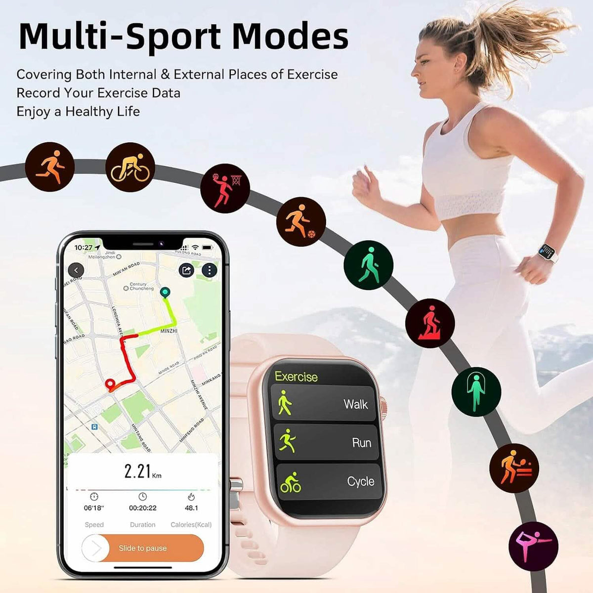 Smartwatch Sport Mode Pink (Refurbished) - A-1 Thread Vault