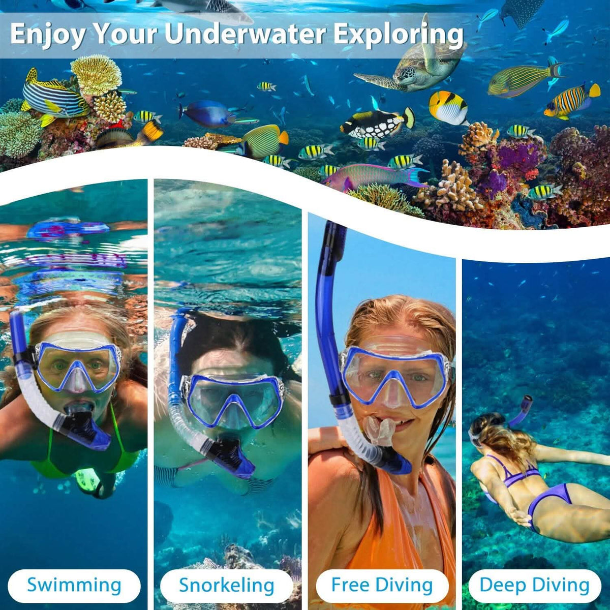 Snorkling Gear Mask Fin Set with Adjustable Swim Fins - A-1 Thread Vault