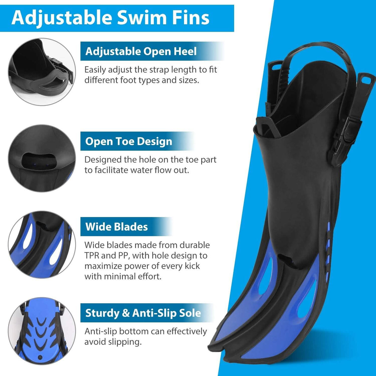 Snorkling Gear Mask Fin Set with Adjustable Swim Fins - A-1 Thread Vault