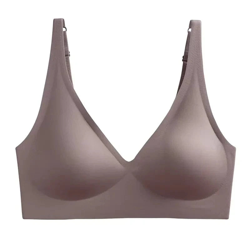 Soft Support Jelly Glue French Deep V Underwear Women's No Steel Ring Small Chest Gathered Comfortable Adjustment Seamless Bra - A-1 Thread Vault