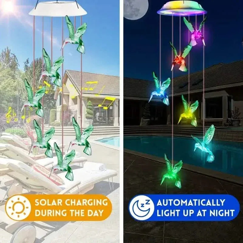Solar Hummingbird Wind Chimes, Color Changing Solar Wind Chimes - A-1 Thread Vault