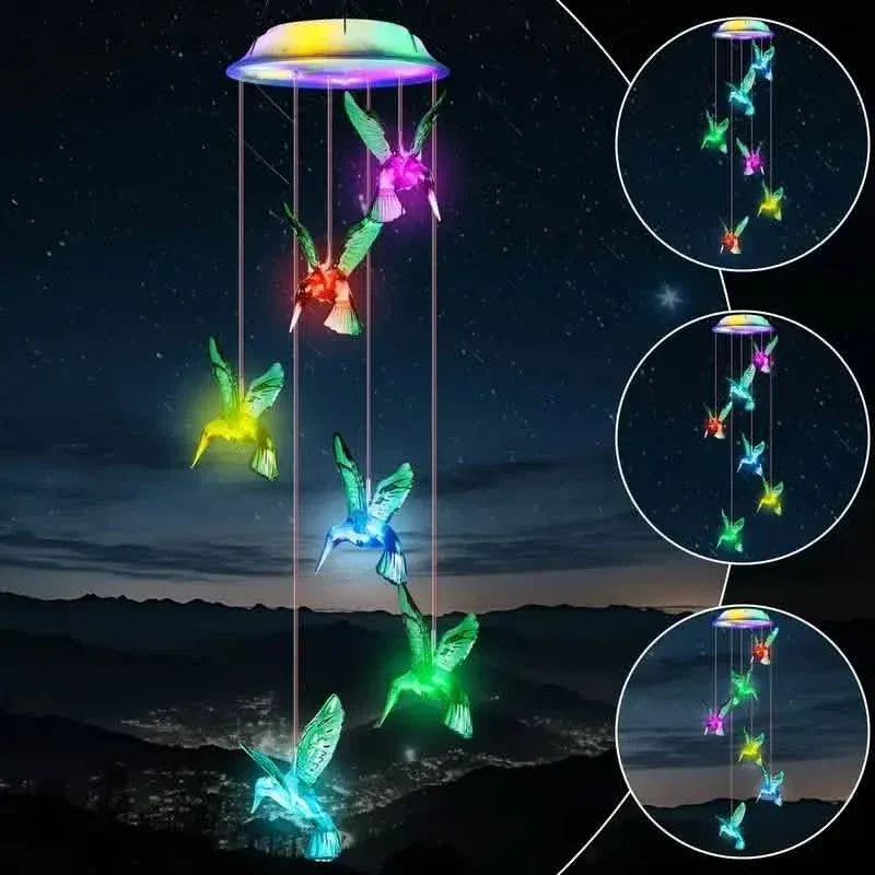 Solar Hummingbird Wind Chimes, Color Changing Solar Wind Chimes - A-1 Thread Vault