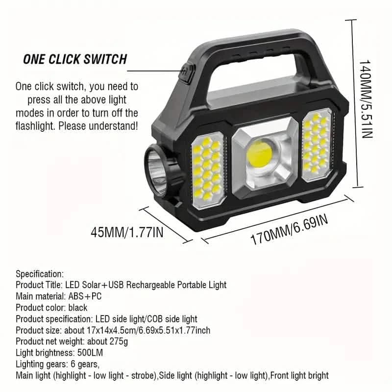 Solar Portable Flashlight & Handheld Searchlight with Side Lights - A-1 Thread Vault