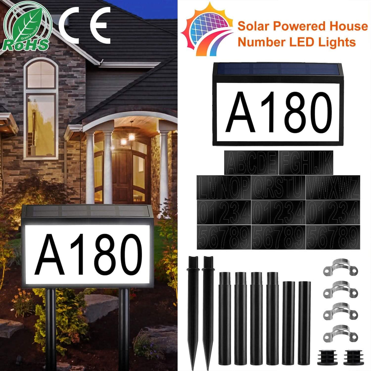 Solar Powered House Numbers LED Address Plaque Sign - A-1 Thread Vault