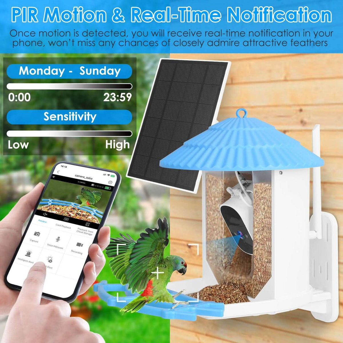 Solar Powered Smart Bird Feeder with PIR Motion AI Two-Way Audio - A-1 Thread Vault
