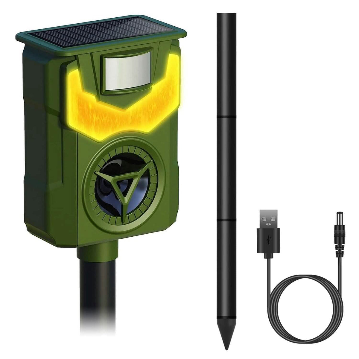 Solar Ultrasonic Animal Repeller with Flame Light USB Charge Motion Sensor - A-1 Thread Vault
