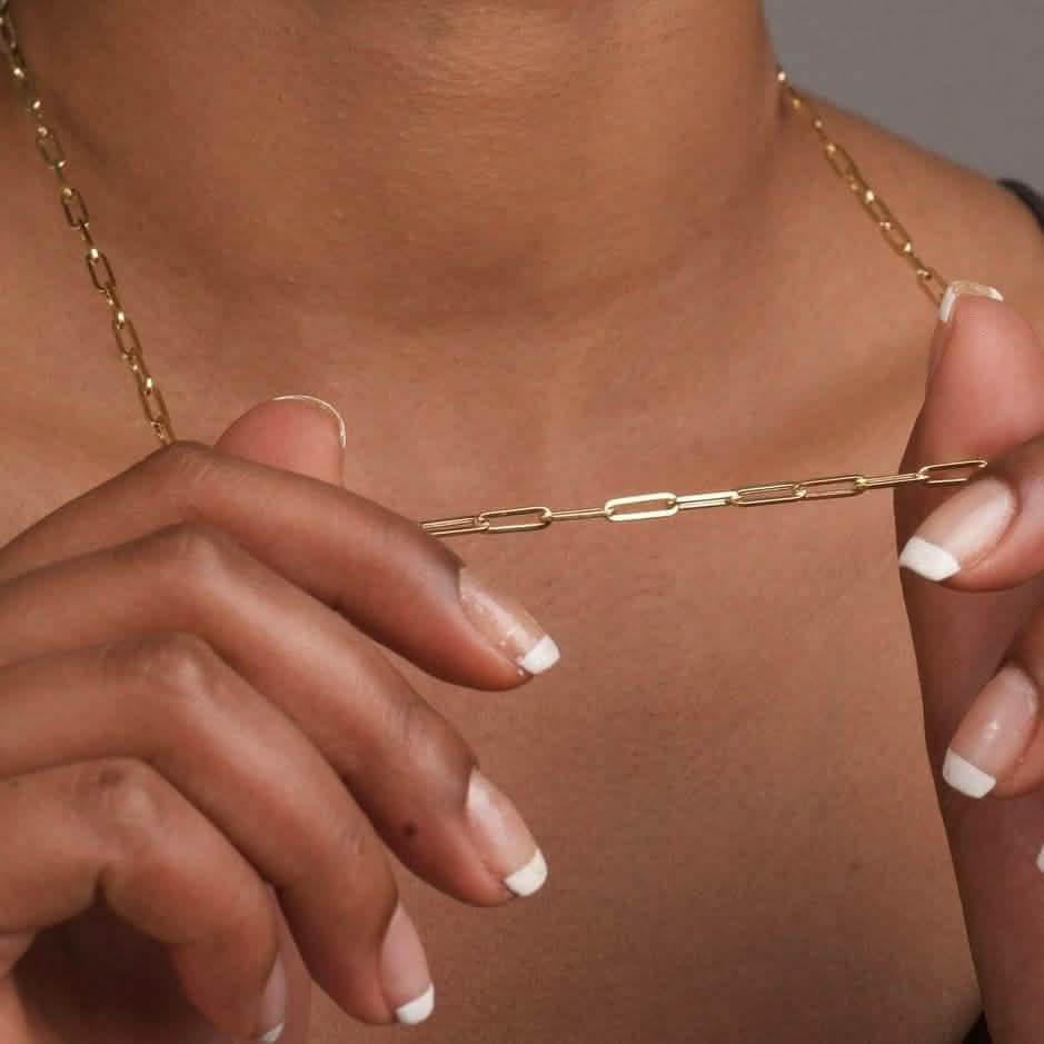 Solid 14K Gold 5mm Paperclip Chain Necklace Made In Italy - A-1 Thread Vault