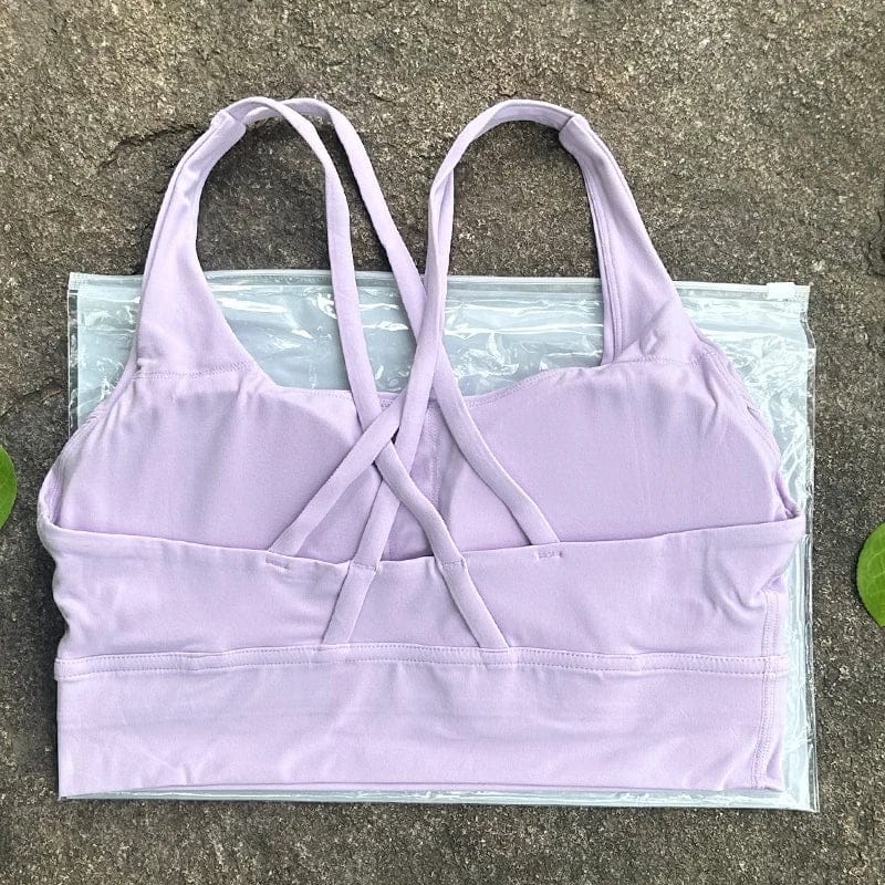 Solid Color Women Cross Back Bra Fitness Underwear Soft Fitness Sport Bra Top Gym Yoga Athletic Workout With Chest Pad - A-1 Thread Vault