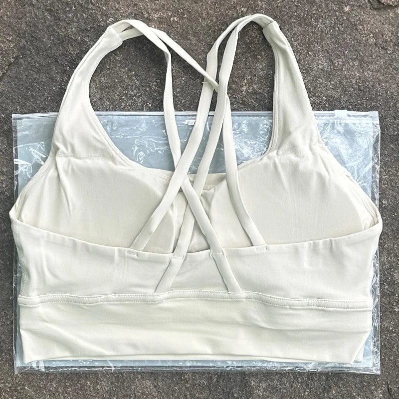 Solid Color Women Cross Back Bra Fitness Underwear Soft Fitness Sport Bra Top Gym Yoga Athletic Workout With Chest Pad - A-1 Thread Vault