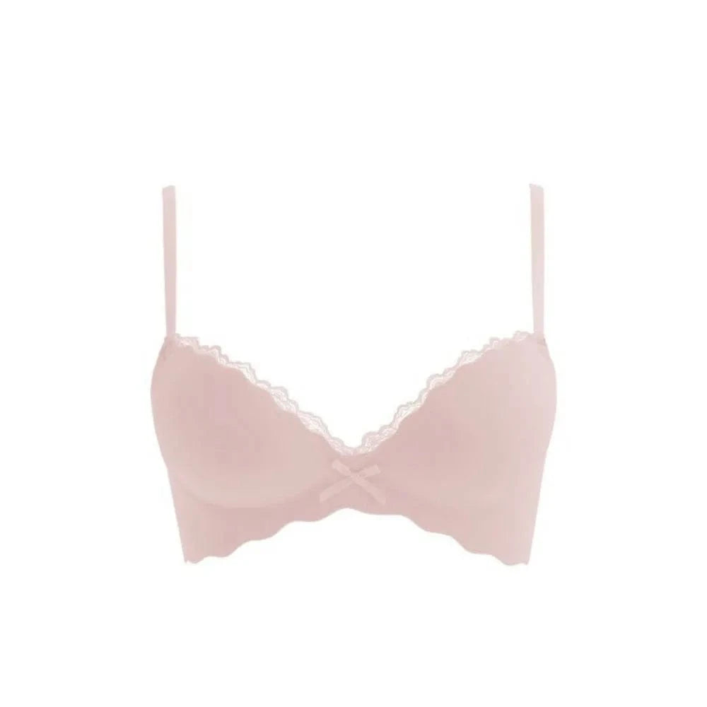 Solid Push Up Wireless Deep V Bra Shockproof Anti-sagging Lace Bowknot Bra Adjustable Lingerie Seamless Bra Girls - A-1 Thread Vault