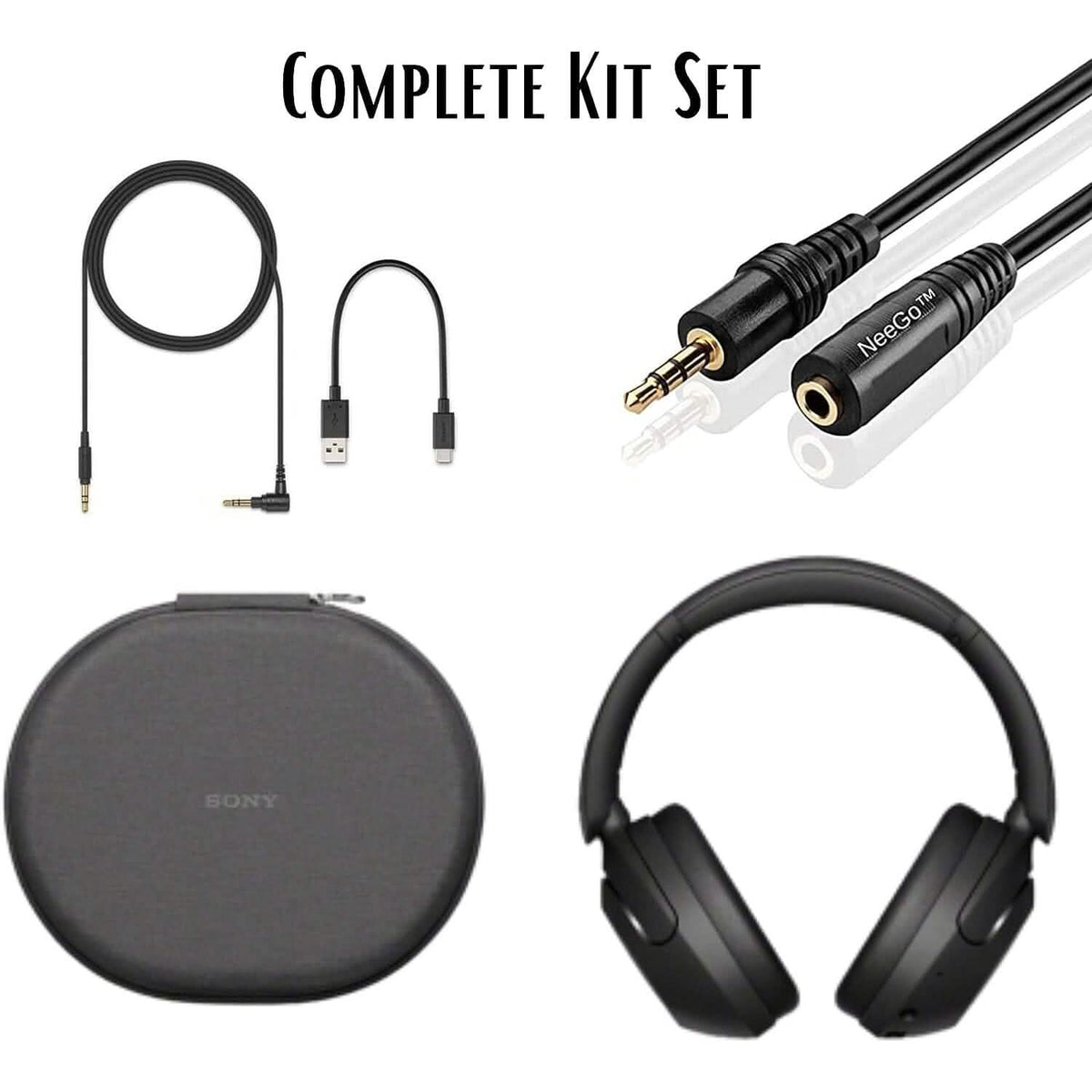 Sony Wireless Noise Cancelling Headphones WH-XB910N Bluetooth Headset + NeeGo 3.5mm Extension (Refurbished) - A-1 Thread Vault