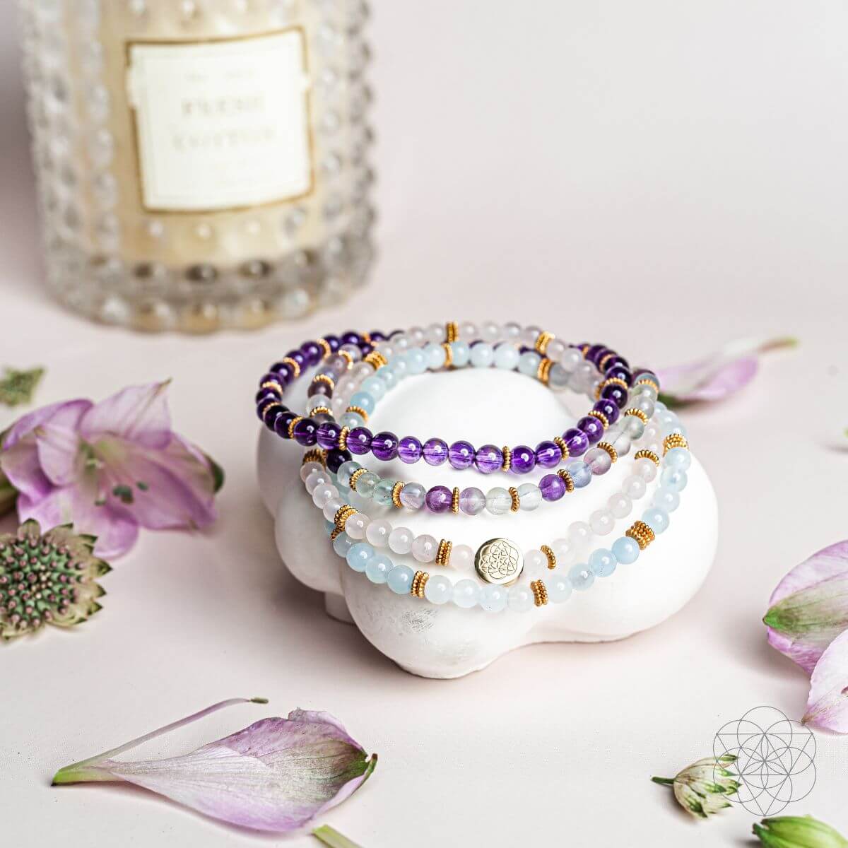 Clear Skies - Amethyst, Aquamarine, Rose Quartz & Fluorite Bracelet Pack of 4 - A-1 Thread Vault